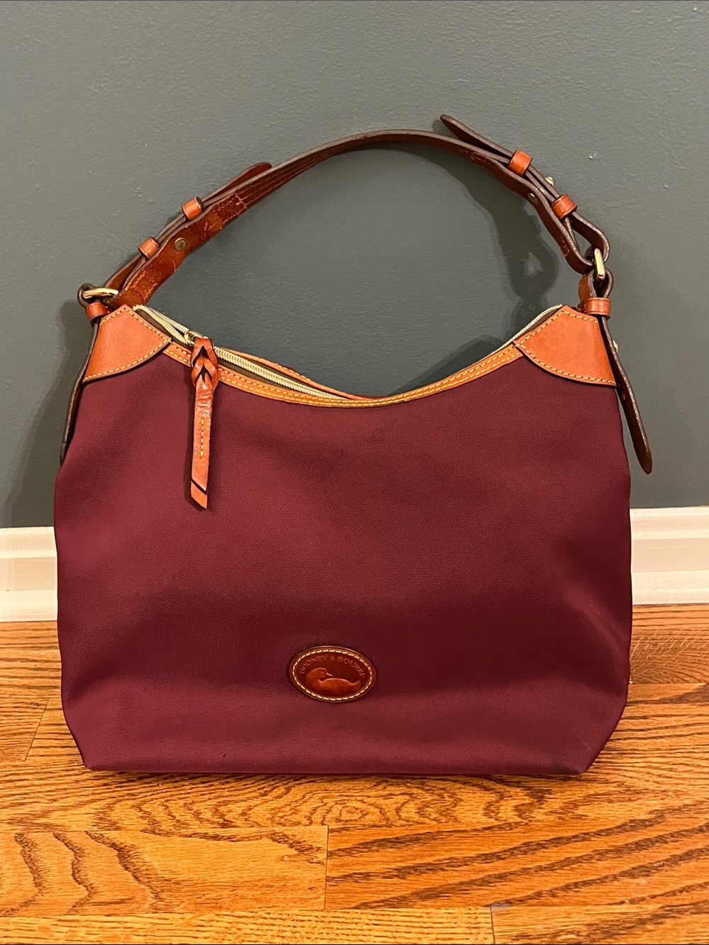 Dooney & Bourke Nylon Erica Hobo Handbag Burgundy Purse COA
